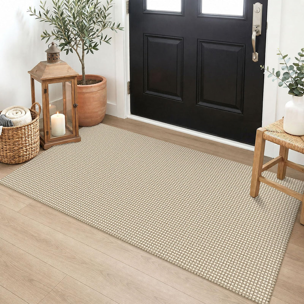 EARTHALL Woven Area Rugs 6x9 Ft Washable Living Room Rugs Non Slip Rubber Backed Dining Room Rug Braided Bedroom Rugs Indoor Floor Carpet for Living Room, Bedroom, Dining Room, Beige/Ivory