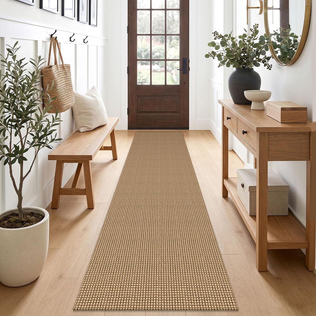 EARTHALL Woven Area Rugs 6x9 Ft Washable Living Room Rugs Non Slip Rubber Backed Dining Room Rug Braided Bedroom Rugs Indoor Floor Carpet for Living Room, Bedroom, Dining Room, Beige/Ivory
