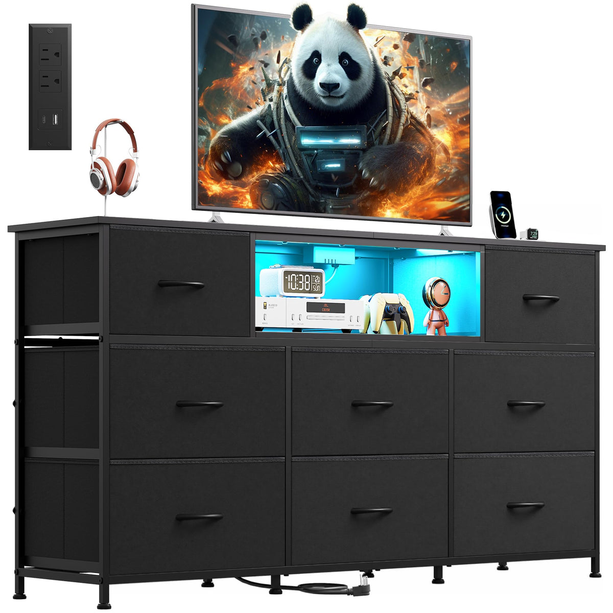 WLIVE LED Dresser TV Stand for 75 Inch TV, 12 Drawers, Black