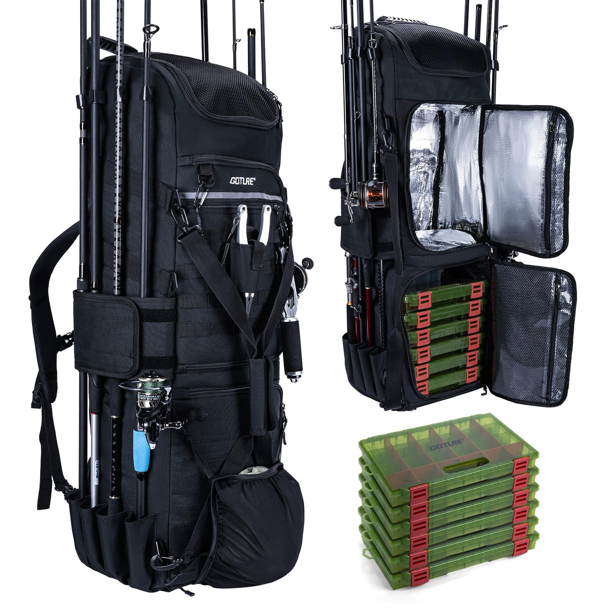 Goture 61L Large Fishing Backpack Tackle Bag, 3-Layer without Box