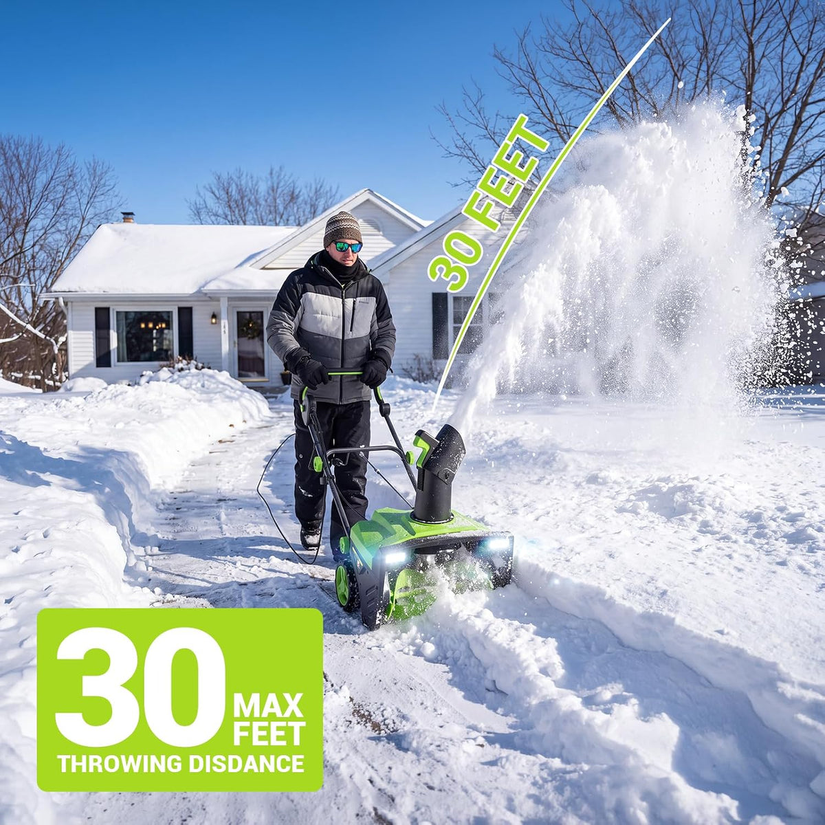 STEELITE 20 Inch Corded Electric Snow Blower, 15 Amp, Dual LED Lights, Adjustable Chute