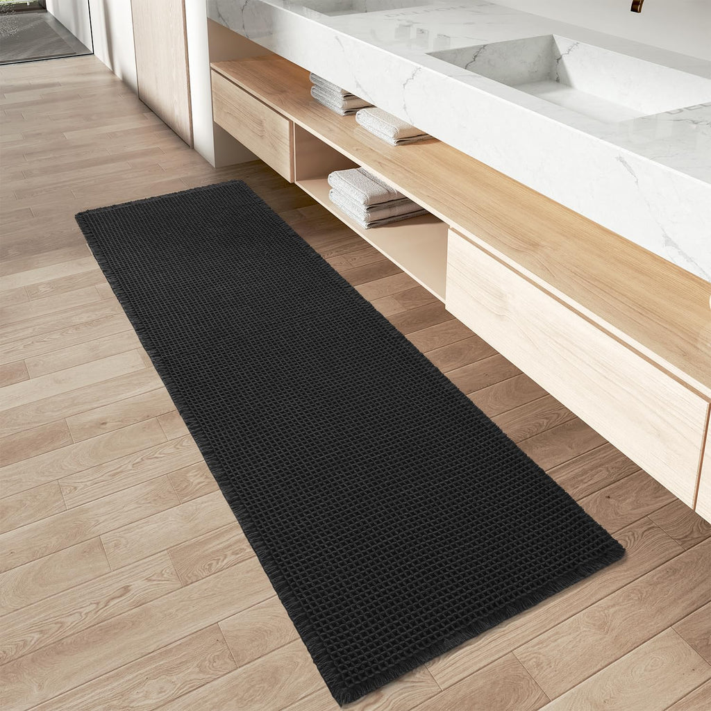 Upgraded Waffle Bath Mat Set of 2 Absorbent Bathroom Mat 18"x30" + 24"x48"