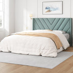 Yaheetech Queen Bed Frame with Chevron Channel-Tufted Headboard, Beige