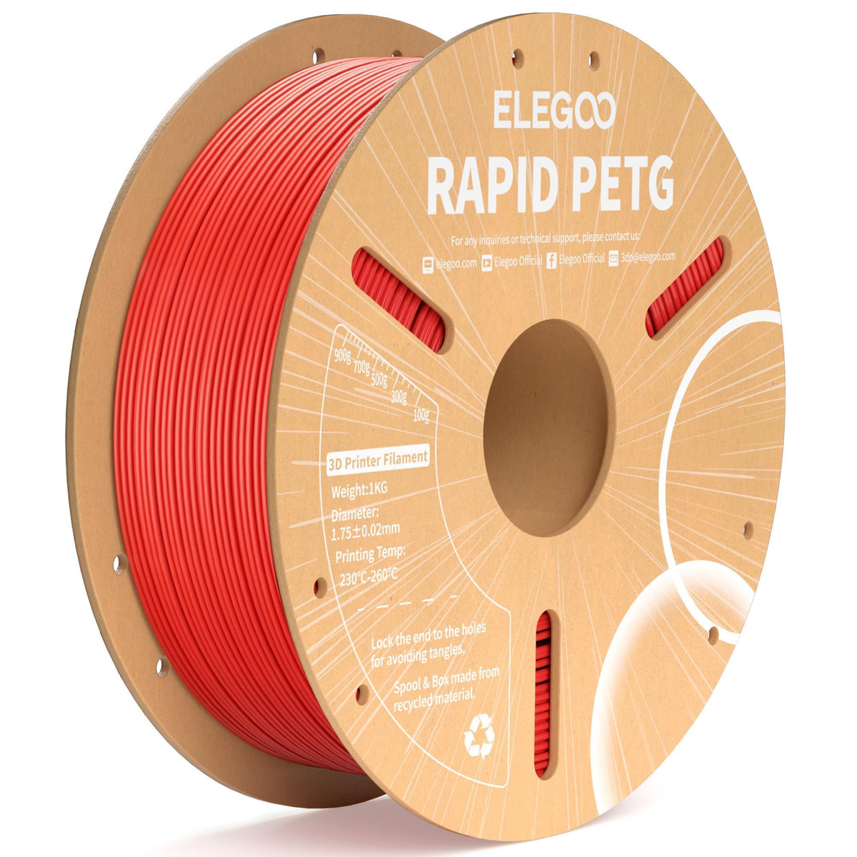ELEGOO Rapid PETG 3D Printer Filament 1.75mm Black 10KG Bulk