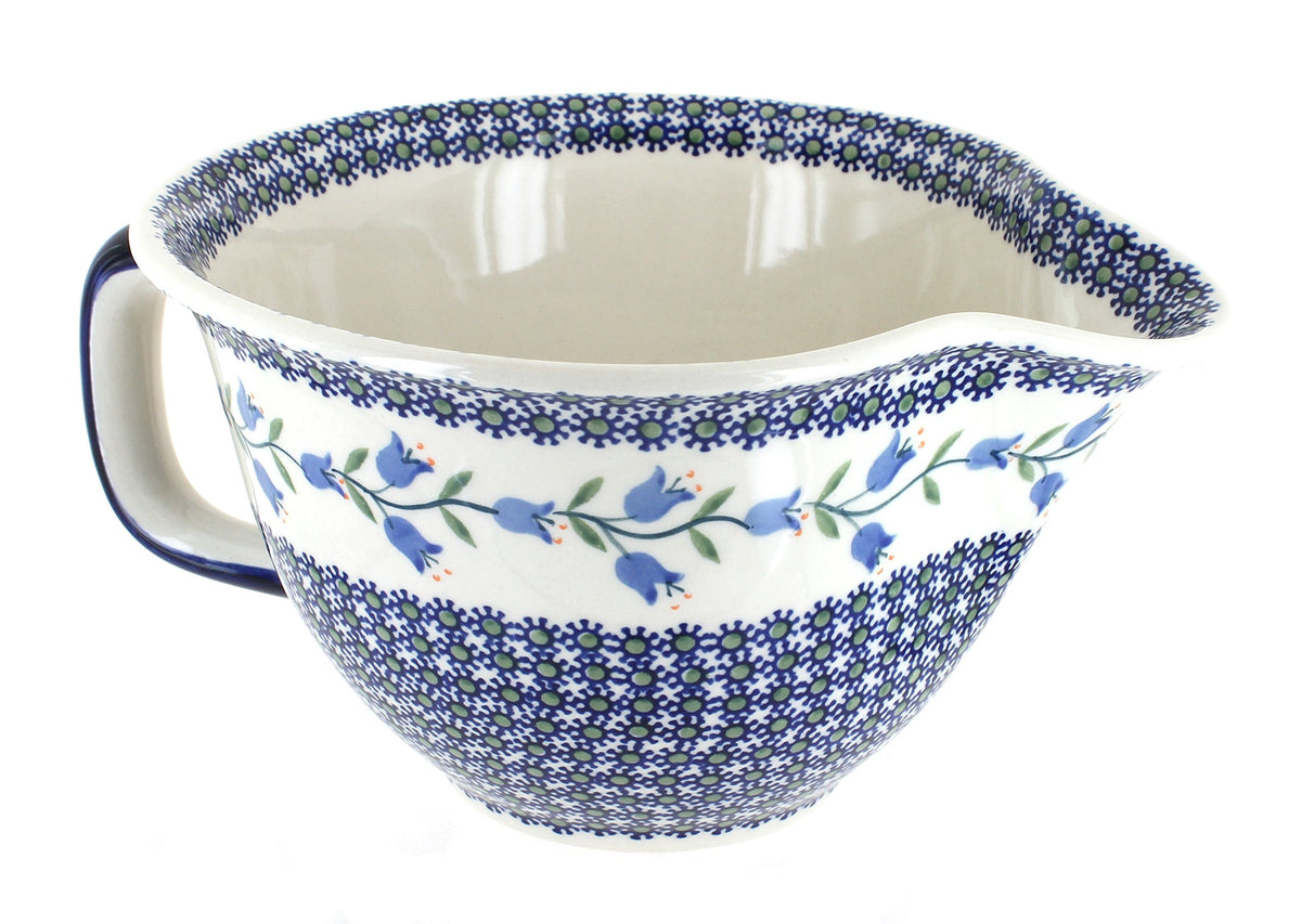 Blue Rose Polish Pottery - Red Daisy Batter Bowl - 10 Cup Capacity - Hand-Painted Ceramic Mixing & Pouring Bowl with Handle and Spout