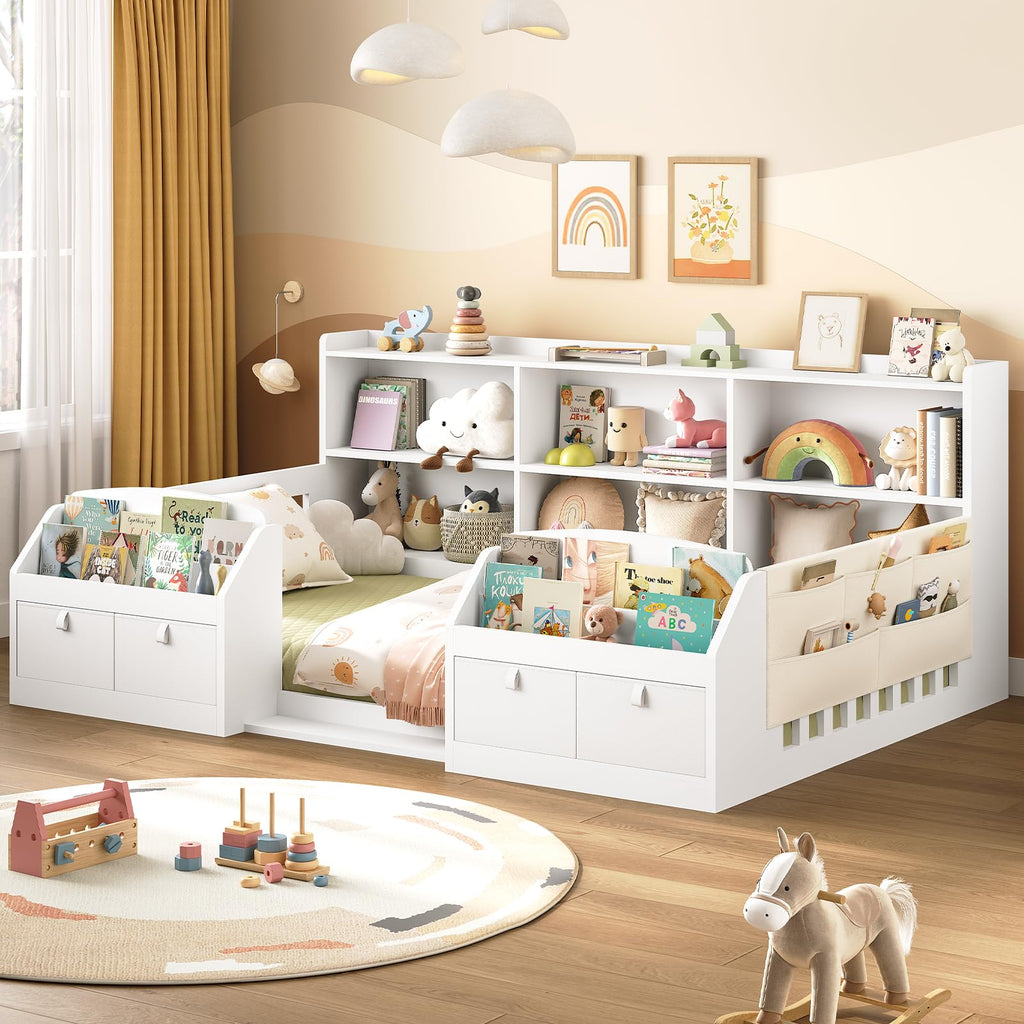 AOGLLATI Twin Floor Montessori Wooden Bed Frame for Toddlers,White