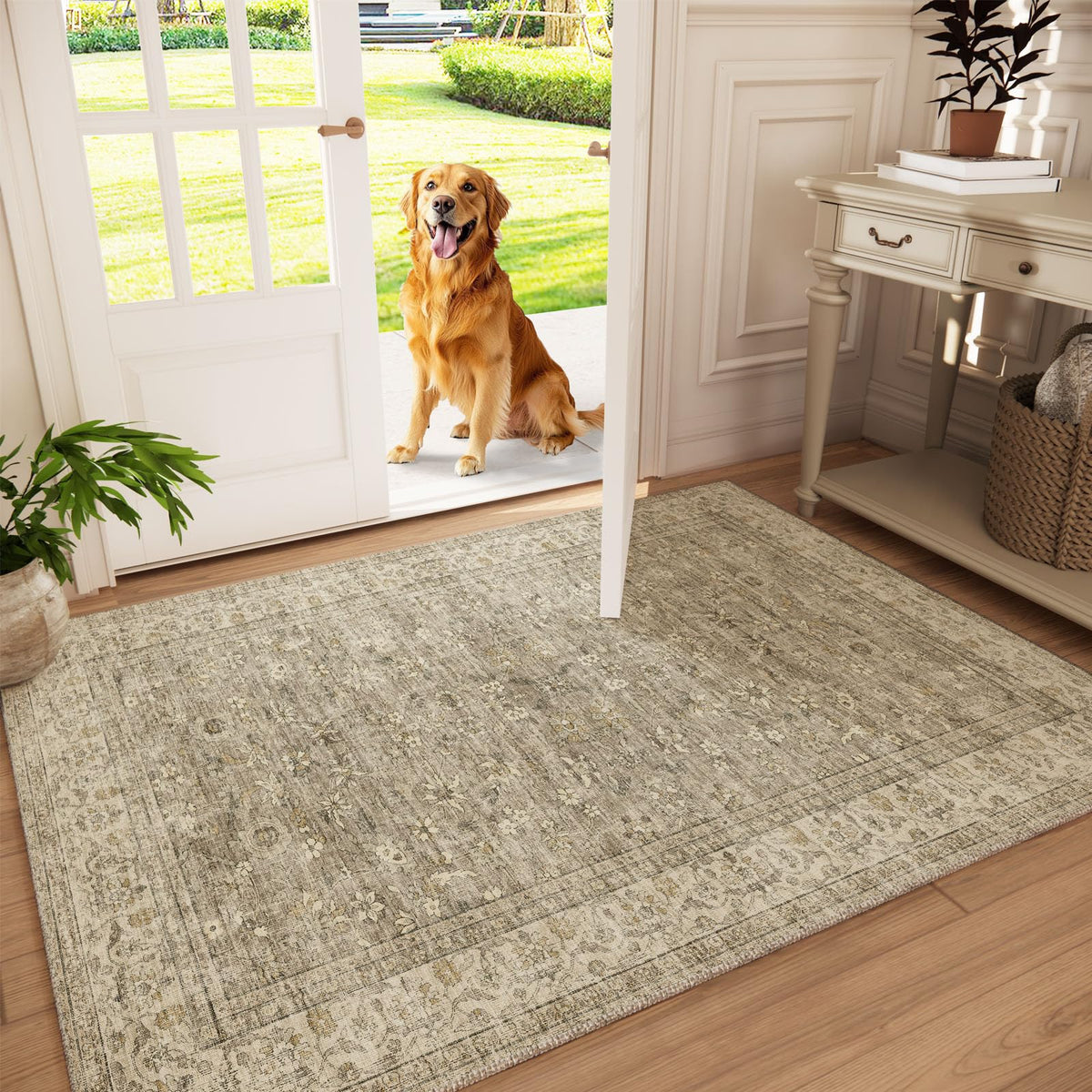 Washable Area Rugs for Living Room: 9x12 Bedroom Rug Boho Vintage Area Rug Stain Resistant Non Slip Low Pile Lightweight Soft Carpets for Dining Room Kitchen Nursery Kids Room Playroom Home Office