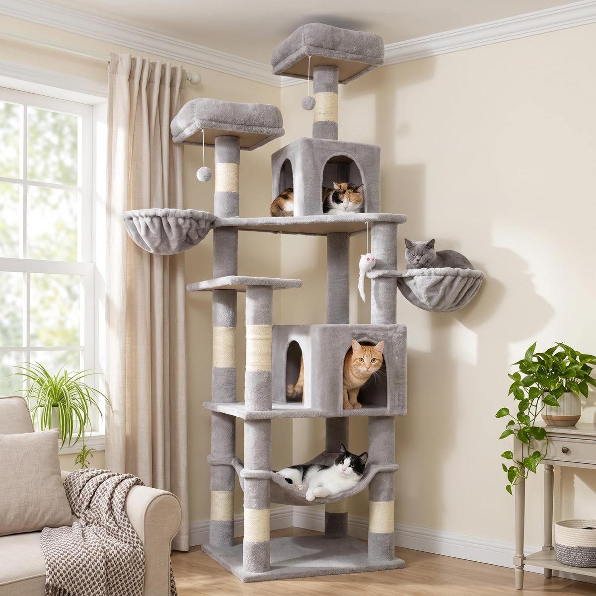 AMHANCIBLE Cat Tree Tower, 70 Inch Heavy Duty Cat Tree for Large Cats