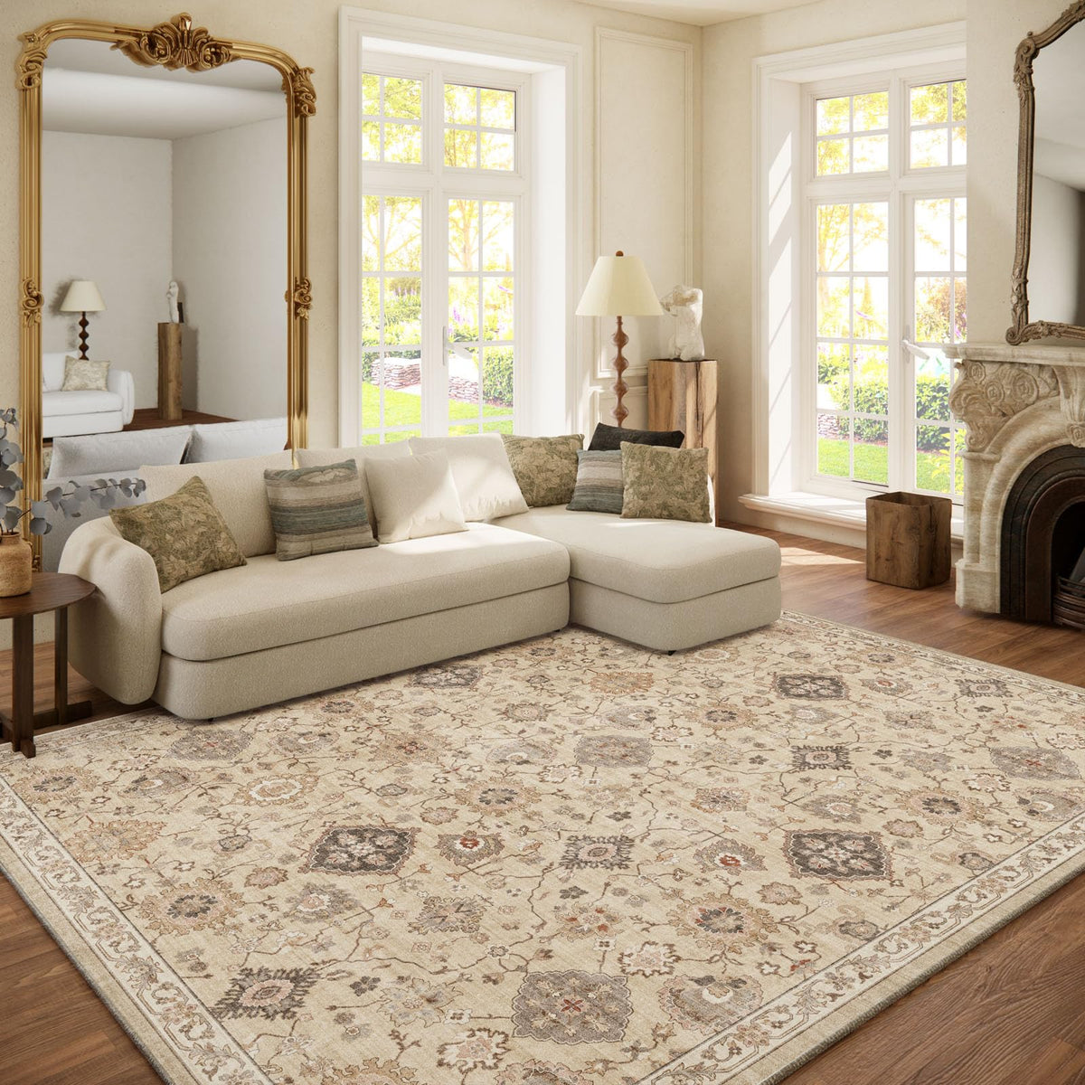Washable Area Rugs for Living Room: 9x12 Bedroom Rug Boho Vintage Area Rug Stain Resistant Non Slip Low Pile Lightweight Soft Carpets for Dining Room Kitchen Nursery Kids Room Playroom Home Office