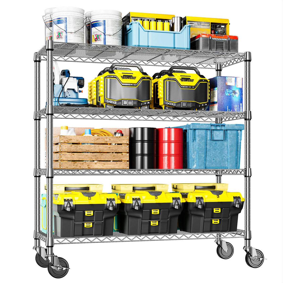 IZEUK 5-Tier Adjustable Heavy Duty Steel Wire Shelving Unit with Wheels, Storage Rack Organizer for Garage, Kitchen, Office, Laundry, Basement (Black, 17.7" D x 47.2" W x 76.7" H, 1750 lbs Capacity)