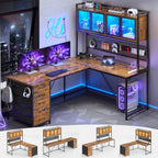 SEDETA L Shaped Gaming Corner Desk with Drawers, Hutch and Storage Shelves