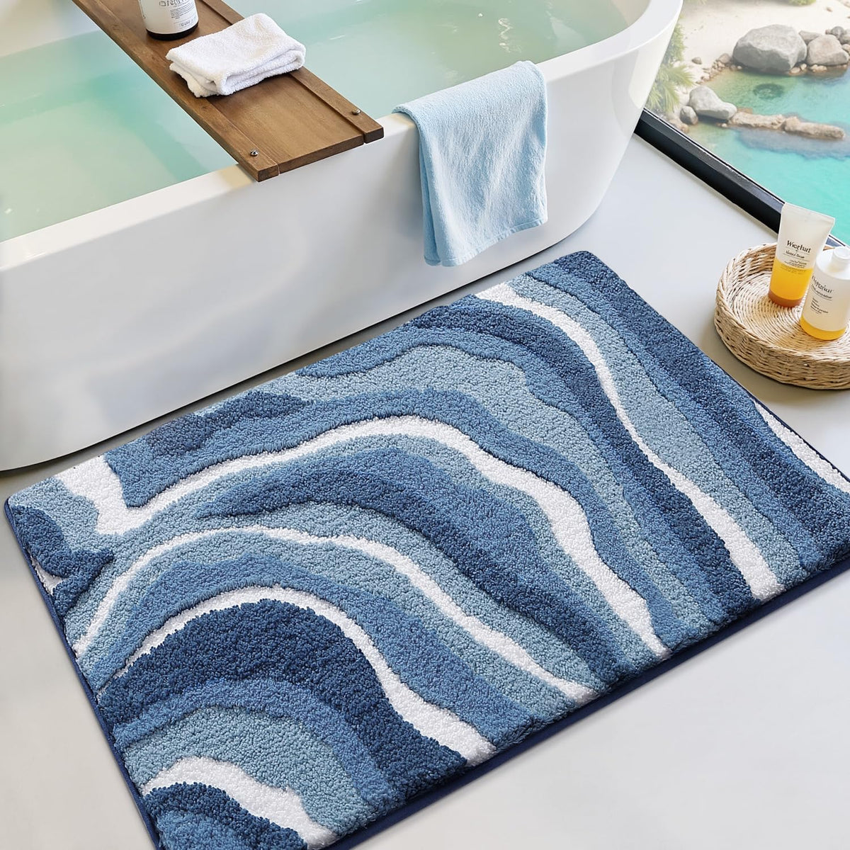 LUMI Beach Bathroom Rug Oval Soft Microfiber Absorbent Bath Mat 30x60