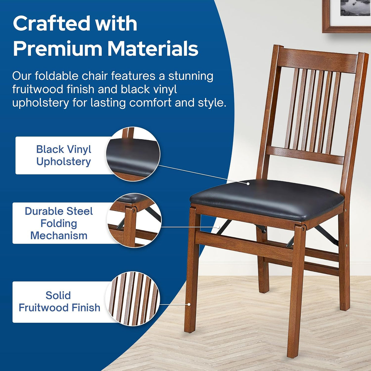 Stakmore True Mission Solid Foldable Wood Dining Chairs, Fruitwood, 2 Pack