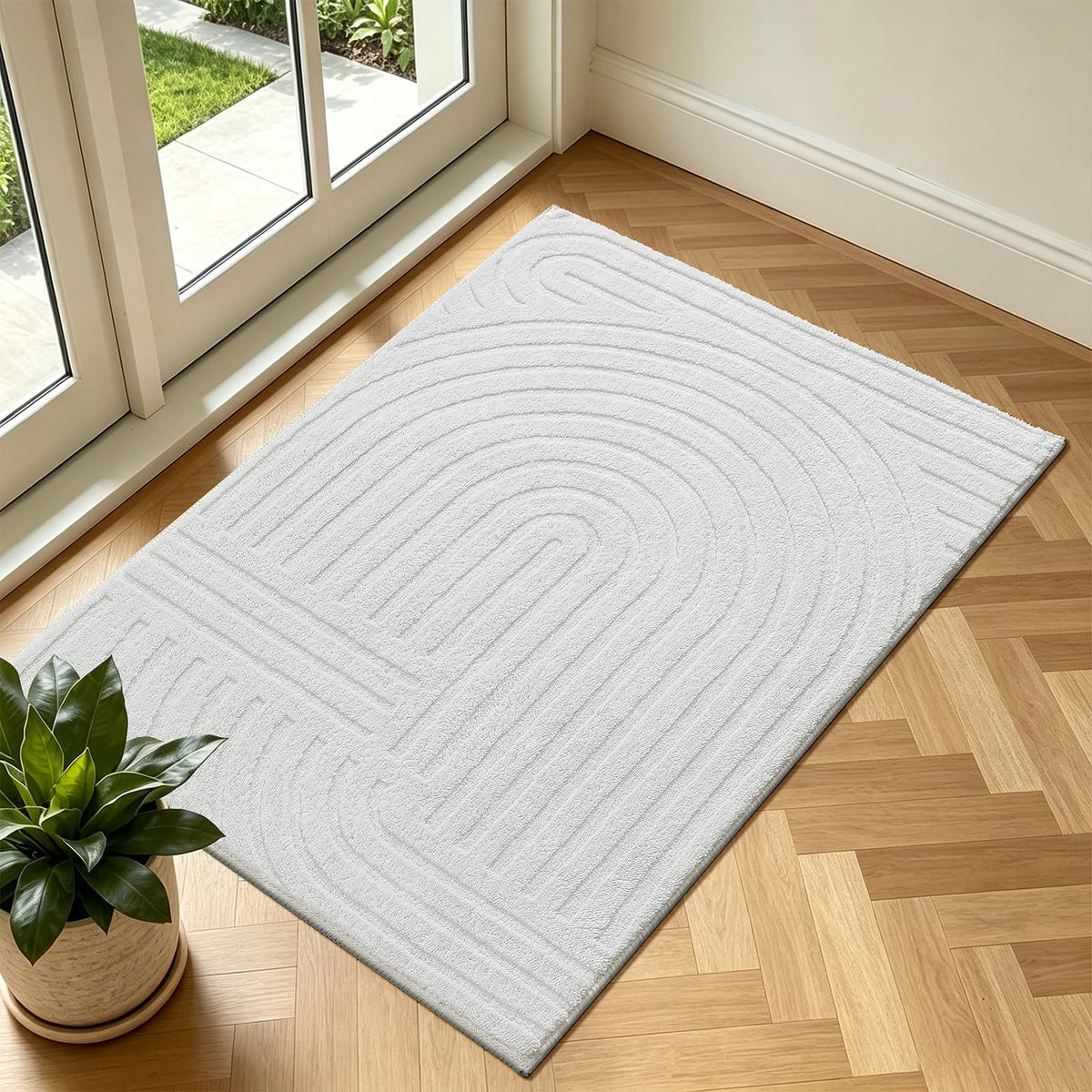 Pauwer 6x9 Area Rugs for Living Room, Modern Non Slip Washable Rug, Beige