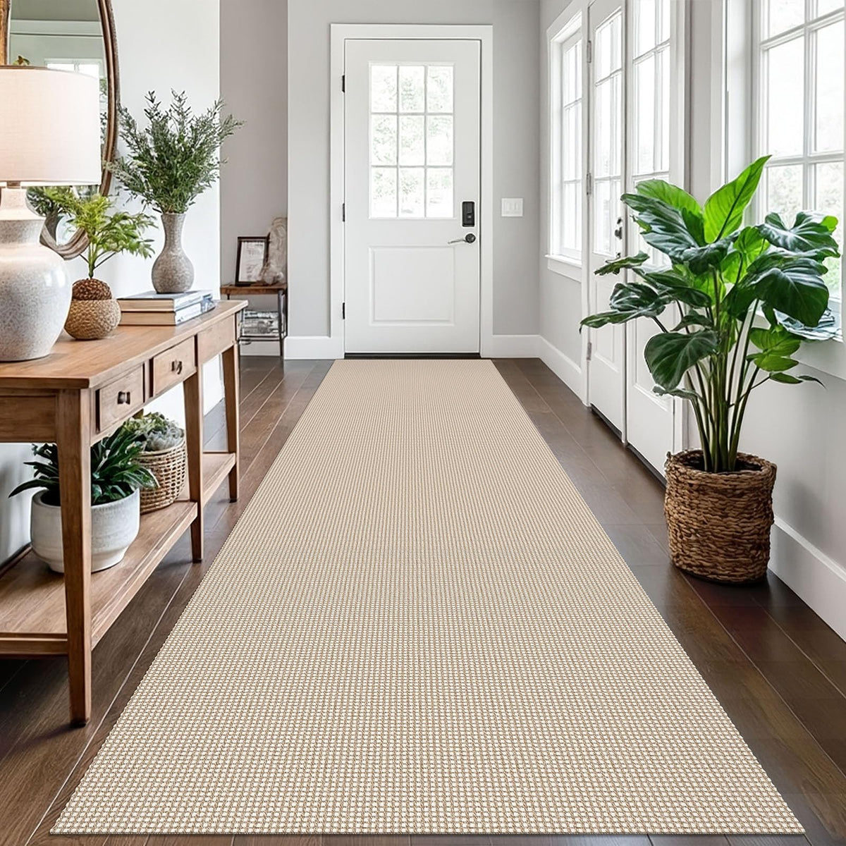 EARTHALL Woven Area Rugs 6x9 Ft Washable Living Room Rugs Non Slip Rubber Backed Dining Room Rug Braided Bedroom Rugs Indoor Floor Carpet for Living Room, Bedroom, Dining Room, Beige/Ivory