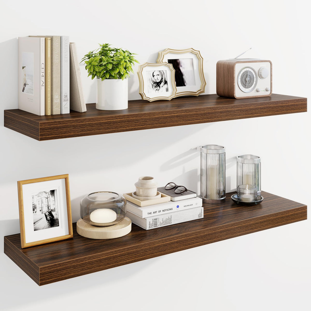 Marsmiles 55" Floating Shelves for Wall, Wooden Shelves with Invisible Brackets Set of 2, Rustic Farmhouse Wall Mounted Shelf for Kitchen Bathroom Living Room Study, White