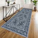 KUTA Vintage Extra Long Runners for Hallways 2.6x18ft Washable Blue White