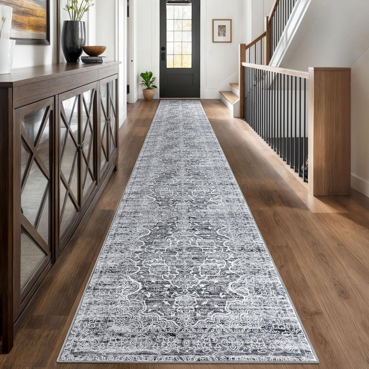 KUTA Vintage Extra Long Runners for Hallways 2.6x18ft Washable Blue White