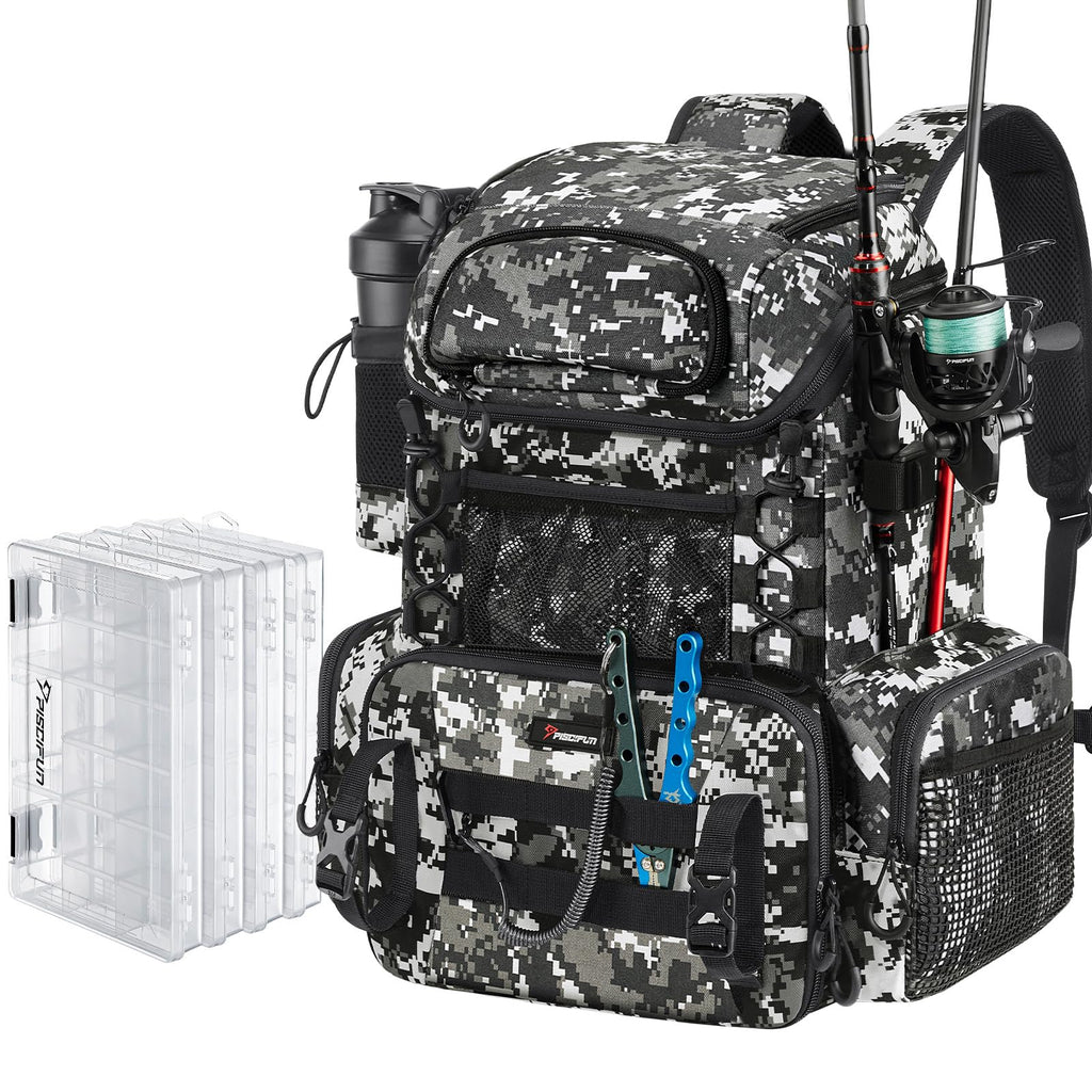 Piscifun Fishing Tackle Backpack, 42L Rod & Box Carrier, Waterproof