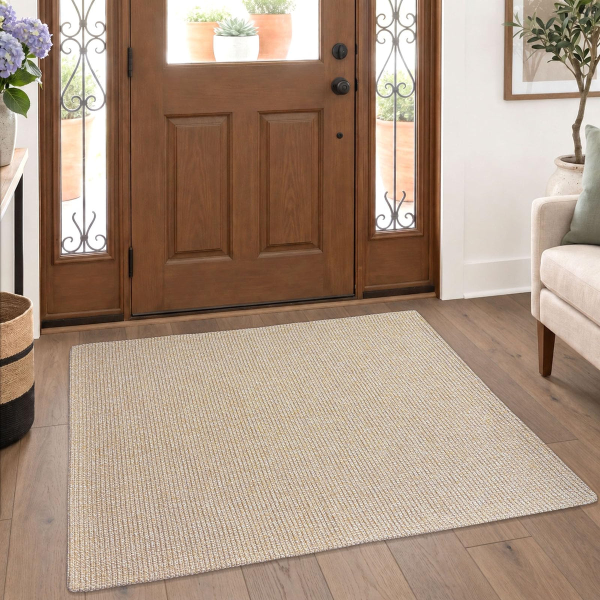 EARTHALL Washable Area Rug, Non Slip Living Room Rug, 5x7 Ft, Sand/Beige
