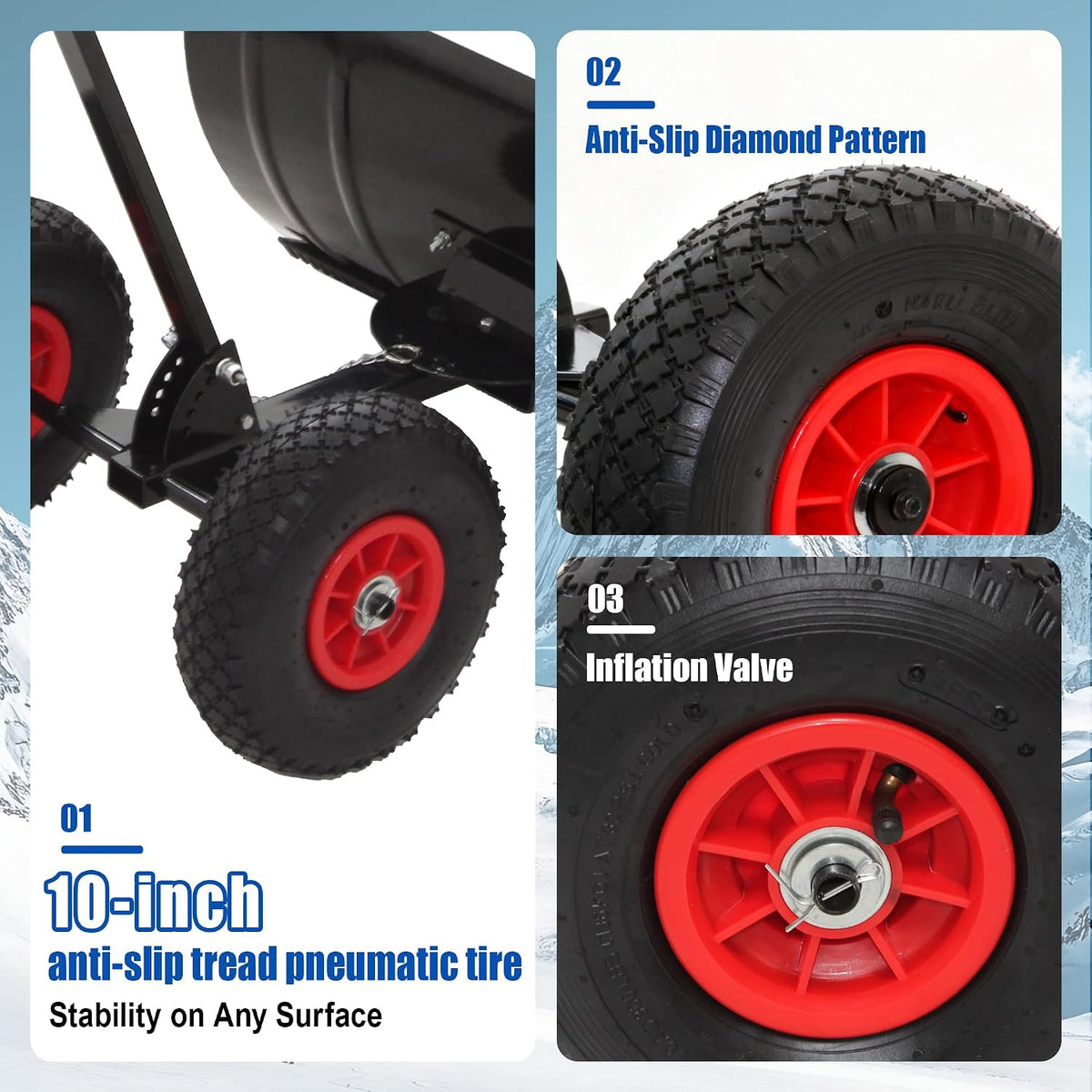 Snow Shovel with Wheels, Heavy Duty Metal Snow Pusher for Driveways, Push Snow Shovel with 5 Level Adjustable Angle & Height Handle for Snow Removal (Single Rod)