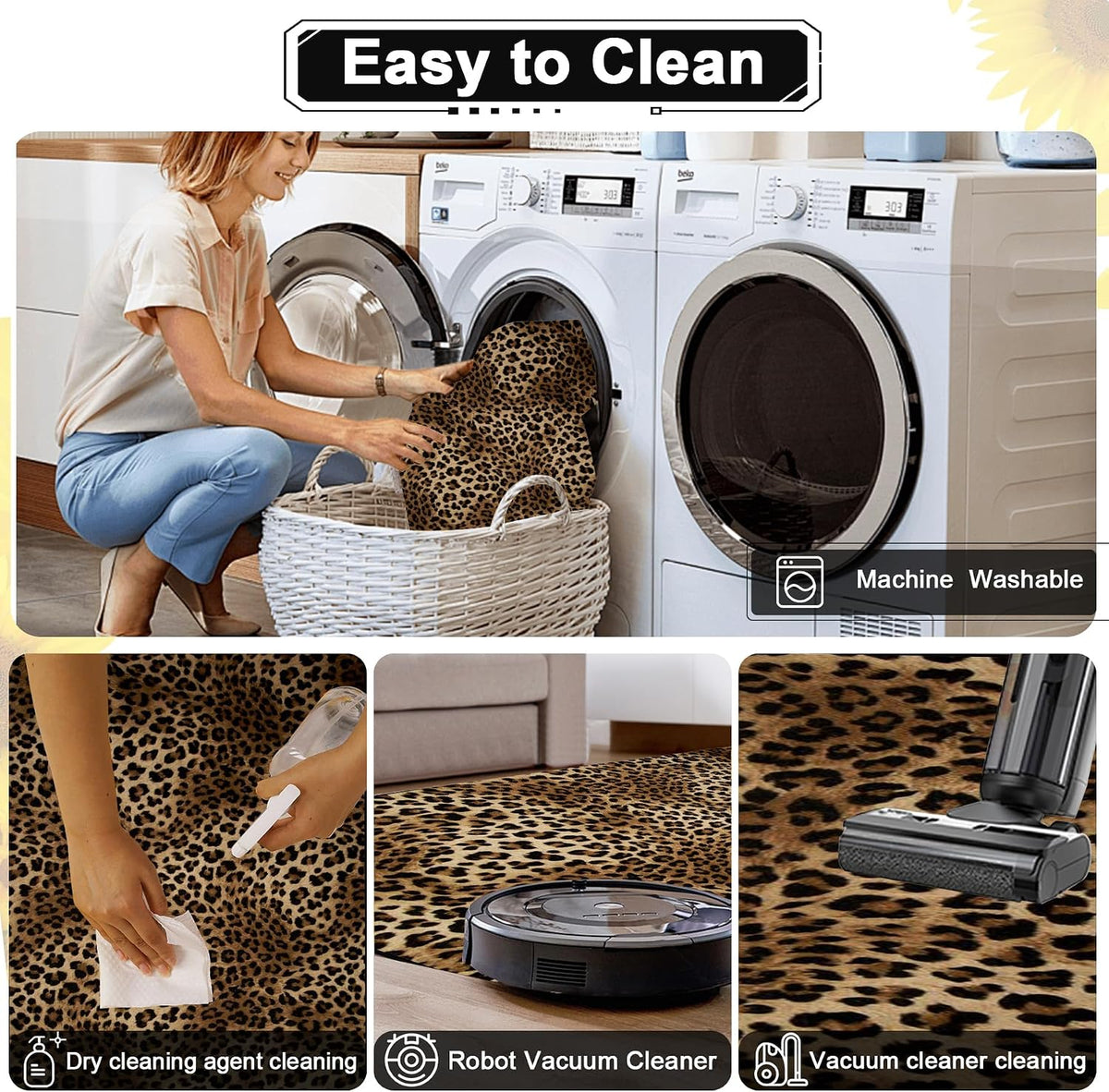 Leopard Rug 5x7 Washable Animal Print Rug Living Room Large Carpet Soft Non-Slip, Non-Shedding Brown Carpet for Office Dormitory Bedroom