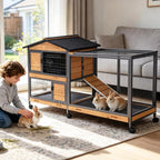 Extra Large Wooden Rabbit Hutch on Wheels with Reinforced Full Iron Frame