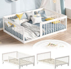 EXPERLAM Full Montessori Floor Bed for Kids, Removable Rails, White