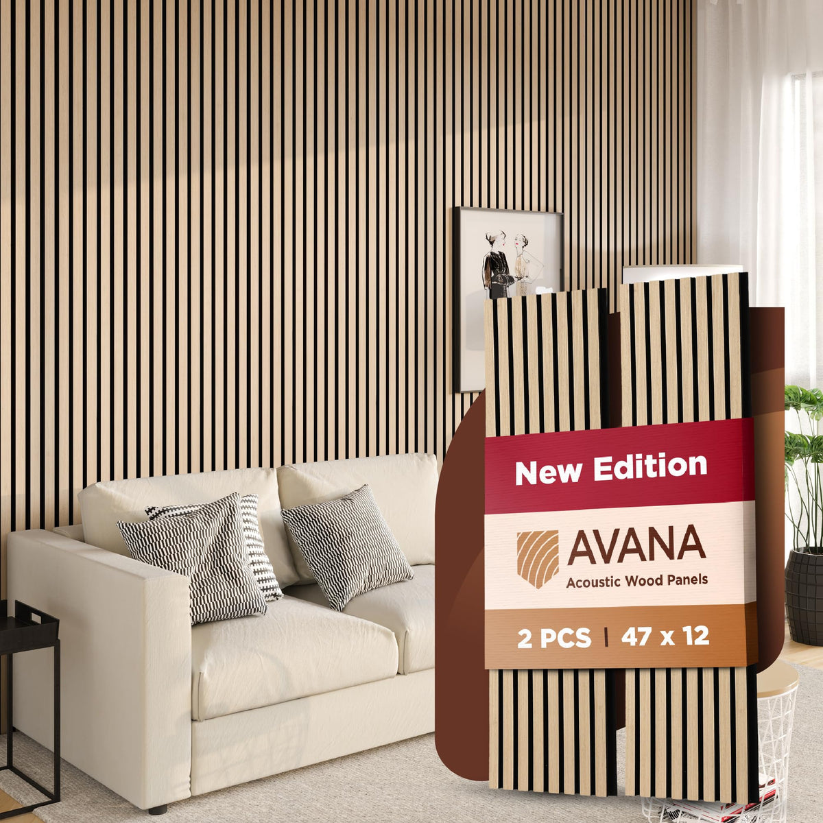 Avana Acoustic Wood Wall Panels – 93.2x11.25 Inch Panels – Fits 94x12 Layout – Rustic Walnut Acoustic Panels 4 PCs –Wall Panels For Interior Wall Decor For Homes, Offices – Durable Wood Panel For Wall