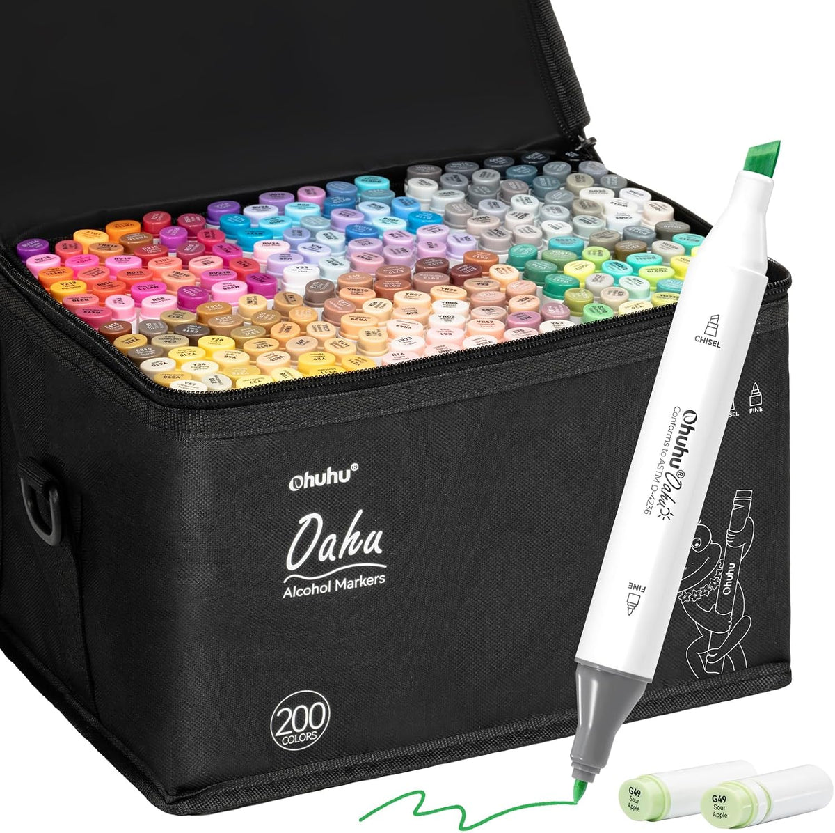 Ohuhu Alcohol Markers 200 Colors Chisel& Fine for Adult Coloring Refillable