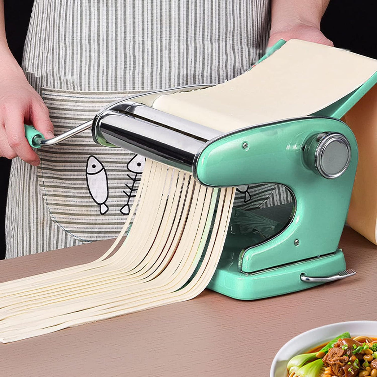 Zerodis Pasta Maker, 6 Gears Hand Crank Pasta Maker Nonslip Base Pasta Maker Machine Stainless Steel Pressing Noodle Machine for Scenarios Marble Table Top (Suction Cup Type 3 Blade)