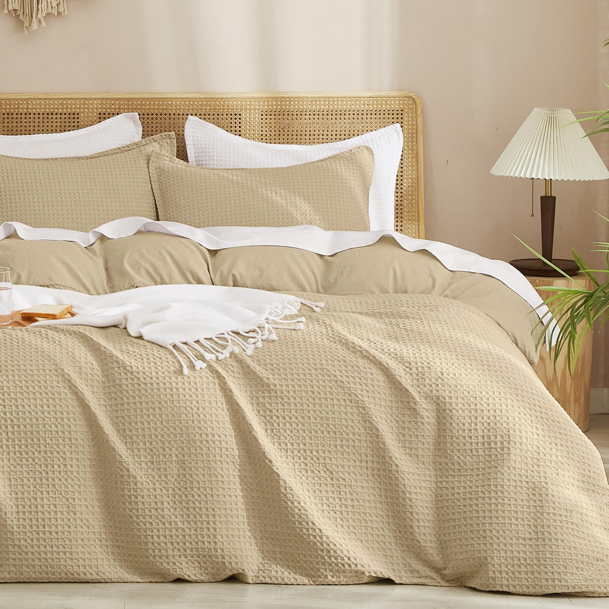 PHF Waffle Duvet Cover California King, Soft & Breathable, 104"x98", Linen