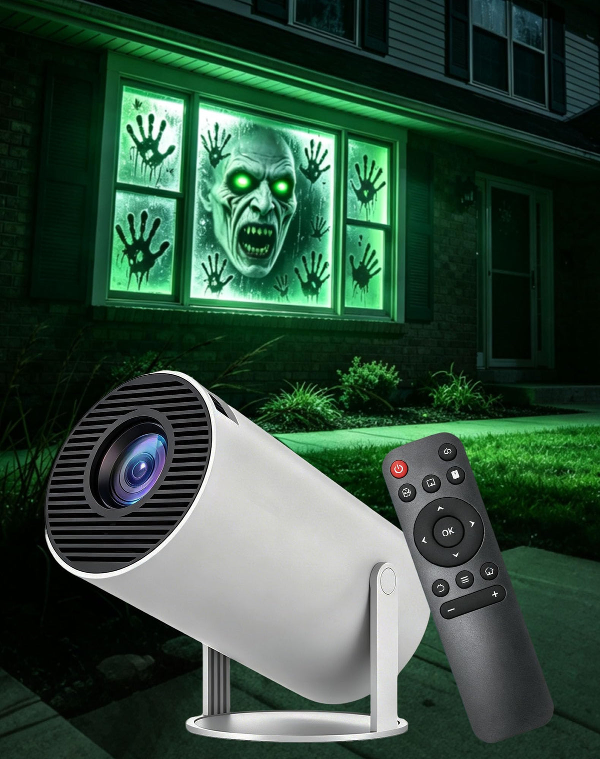 W/ Video Halloween Projector Scary Halloween Decorations，White：With Fabric