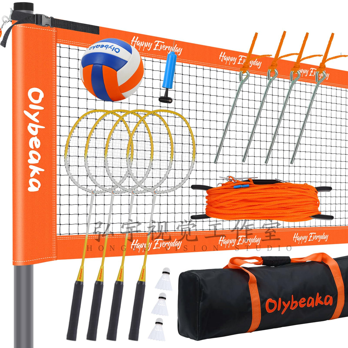 32FT Badminton Volleyball Combo Net Set System for Backyard Lawn Beach