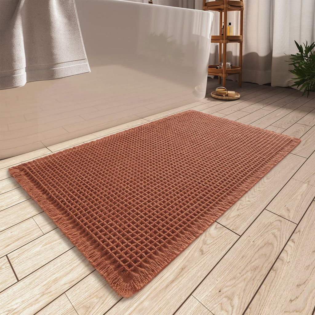 Upgraded Waffle Bath Mat Set of 2 Absorbent Bathroom Mat 18"x30" + 24"x48"