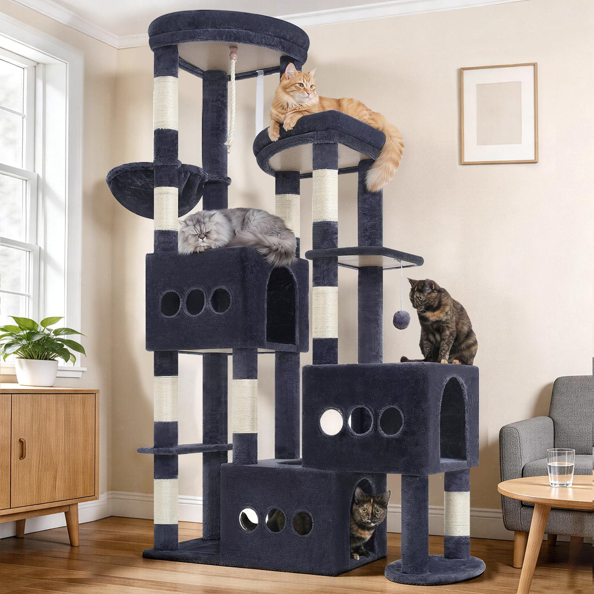 Gitelsnour Sturdy Cat Tree Tower, 3 XXL Condos for Large Adult Cats GCT036W