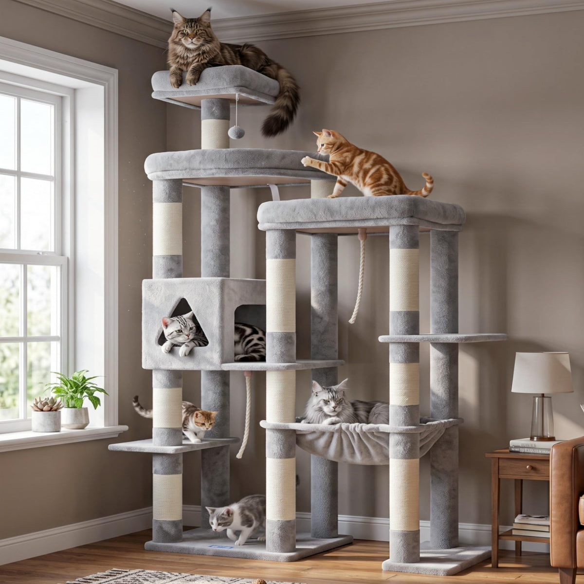 Hey-brother Cat Tree, Multi-Level Sisal Covered Scratching Posts, MPJ050W