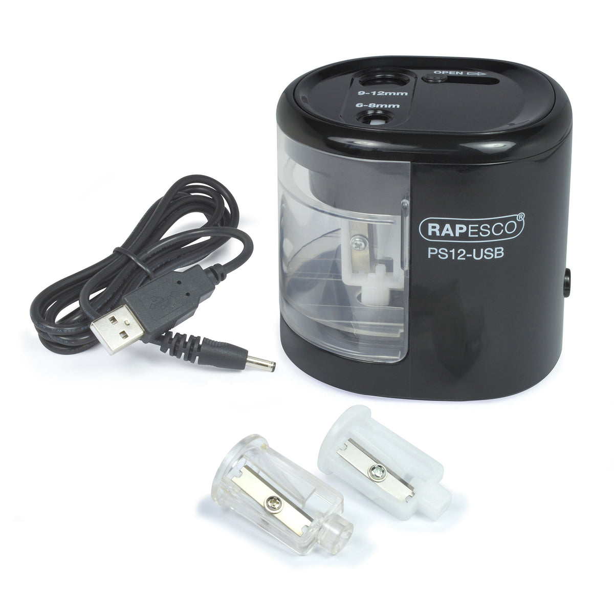 Rapesco 1447 Automatic Electric USB/Battery Pencil Sharpener, Power Blue