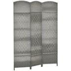 HOMCOM 3 Panel Room Divider 6 Ft Privacy Screen Hand-Woven Washed Oak