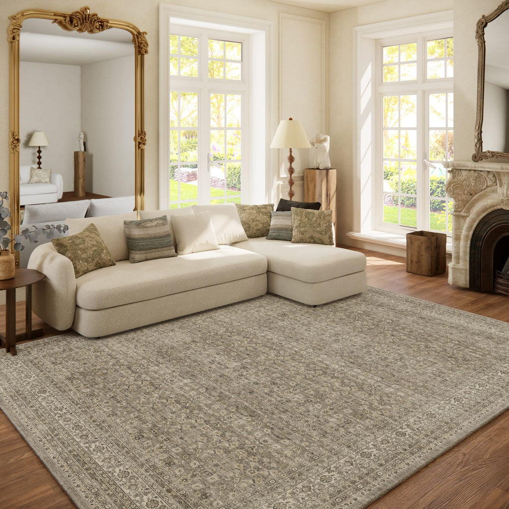 Washable Area Rugs for Living Room: 9x12 Bedroom Rug Boho Vintage Area Rug Stain Resistant Non Slip Low Pile Lightweight Soft Carpets for Dining Room Kitchen Nursery Kids Room Playroom Home Office
