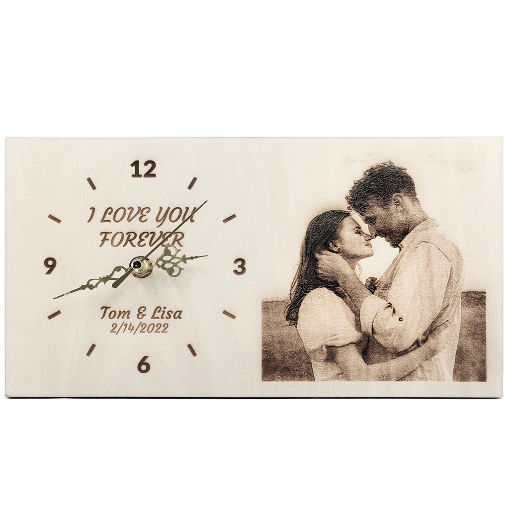 Large Personalized Wooden Clock - Customizable with Photos and Text, Battery Operated