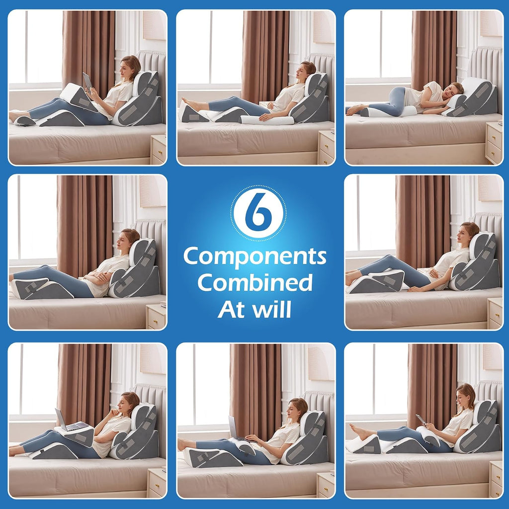Ahpmeoa 6PCS Wedge Pillow Set for After Surgery, Sit Up Pillow, White