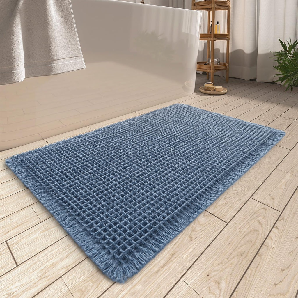 Upgraded Waffle Bath Mat Set of 2 Absorbent Bathroom Mat 18"x30" + 24"x48"