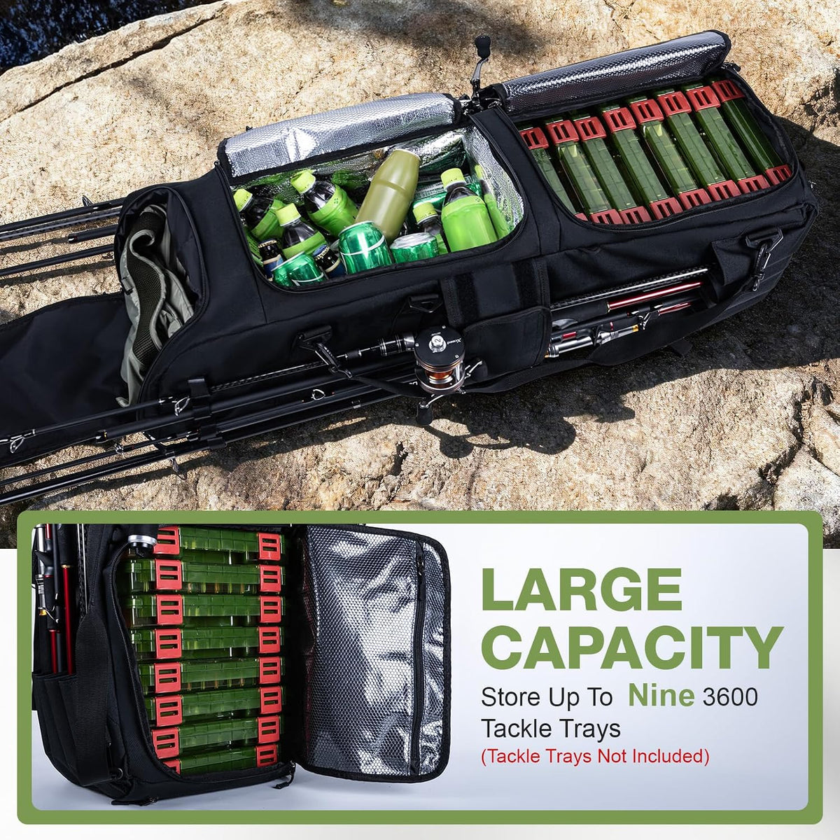 Goture 61L Large Fishing Backpack Tackle Bag, 3-Layer without Box