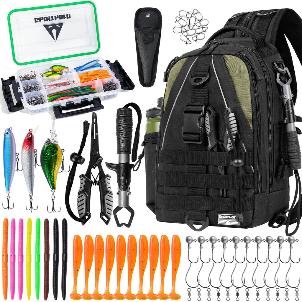 Ghosthorn Fishing Backpack with 3600 Tackle Box Fishing Gear Set Tackle Bag