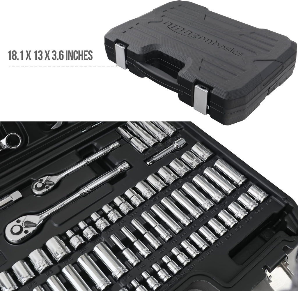 Amazon Basics Mechanic's Socket Tool Set With Case, Metric Sizes, 145-Piece