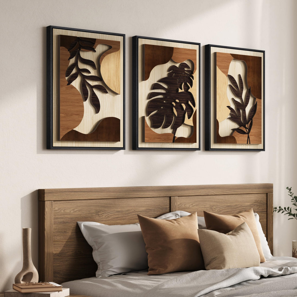 Large Framed 3D Wood Boho Tropical Wall Decor for Living Room, 24x36 Inch