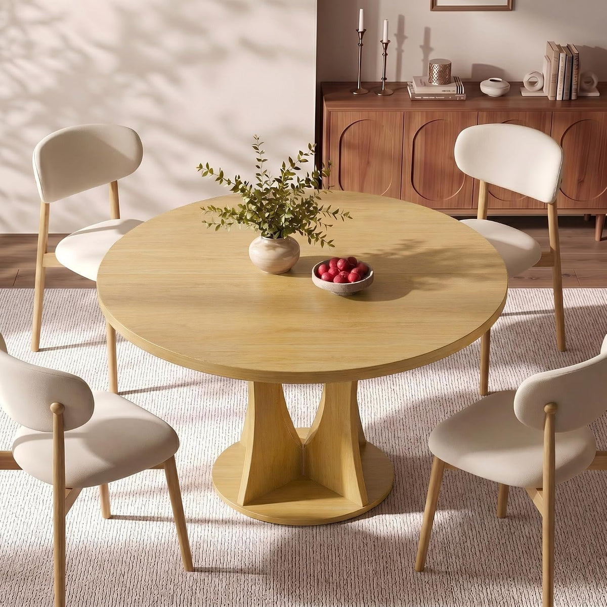 Einhomn 47.2-inch Round Dining Table, Kitchen Table for 4-6, Farmhouse Circle Dining Room Table, Space Saving Wood Kitchen & Dining Room Furniture, Oak
