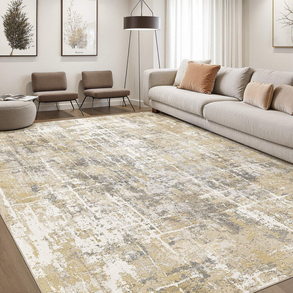 DMOYEST Area Rug Living Room Rugs 9x12 Washable Abstract Grey Carpet