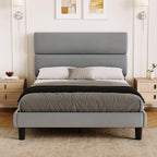 GRUSIGN King Size Platform Bed Frame with Velvet Headboard, Adjustable Height Wooden Slats Support, Upholstered Mattress Foundation, Fits Mattress or Mattress with Box Spring, Easy Assembly, Beige